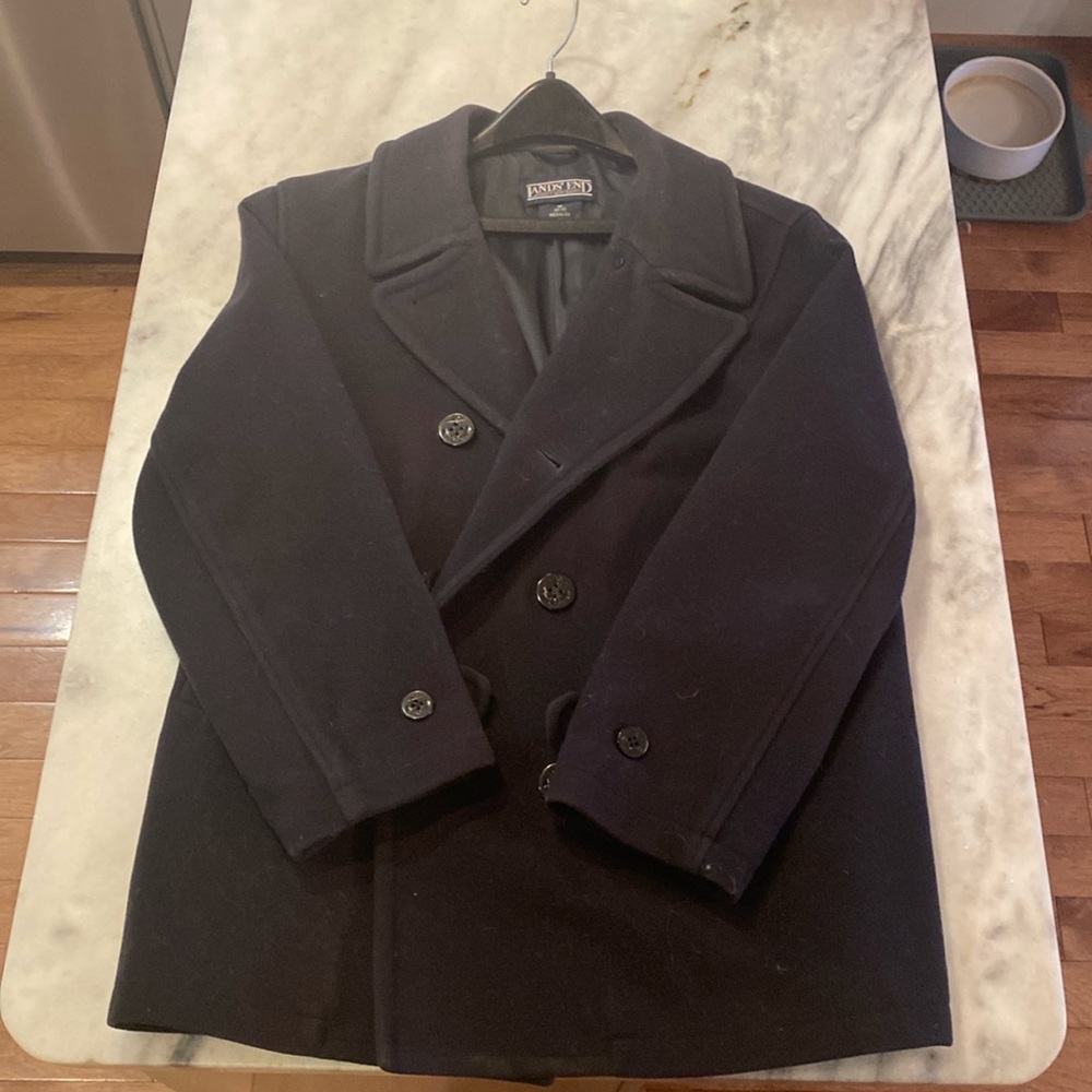 Land’s End Navy Blue Wool Pea Coat Size: 10